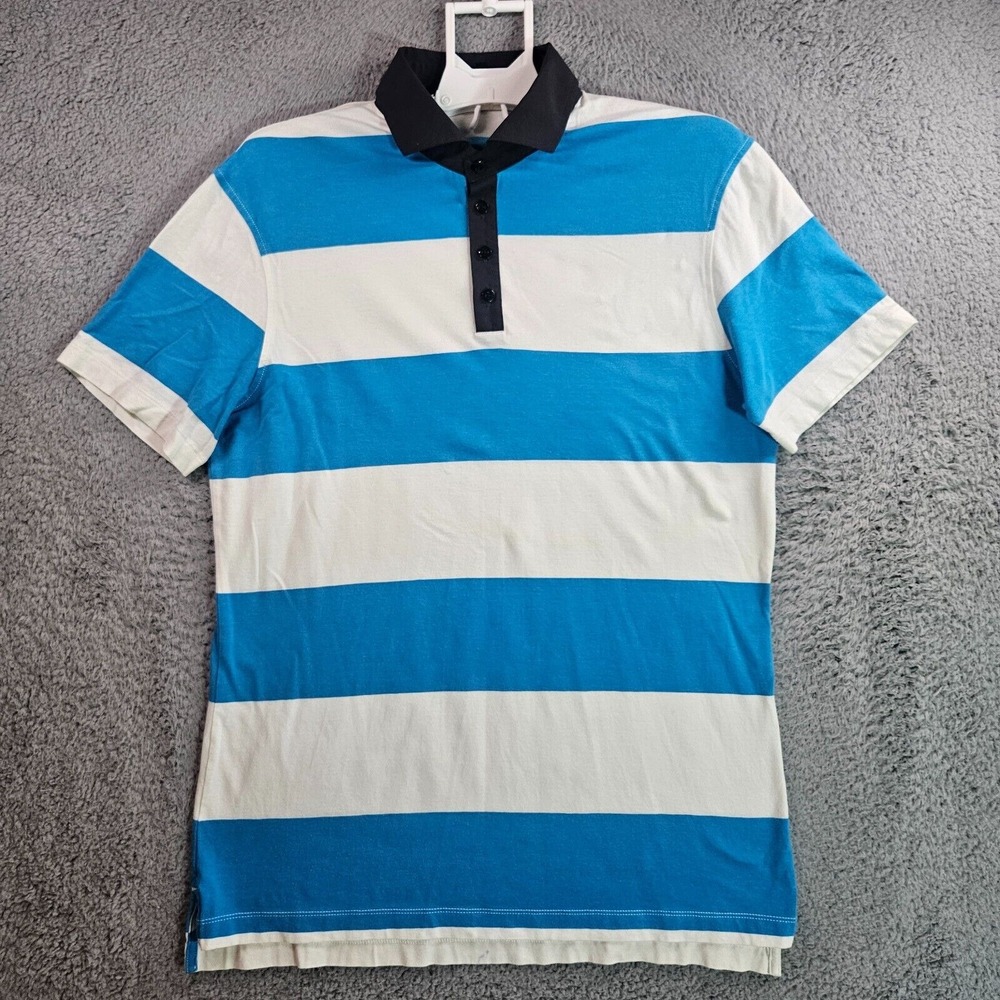 Lululemon Polo‎ Shirt Men Large Short Sleeve Blue White Block - L